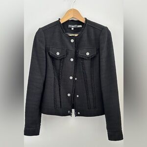 Karl Lagerfeld Black Tweed Snap Blazer Jacket Womens 2